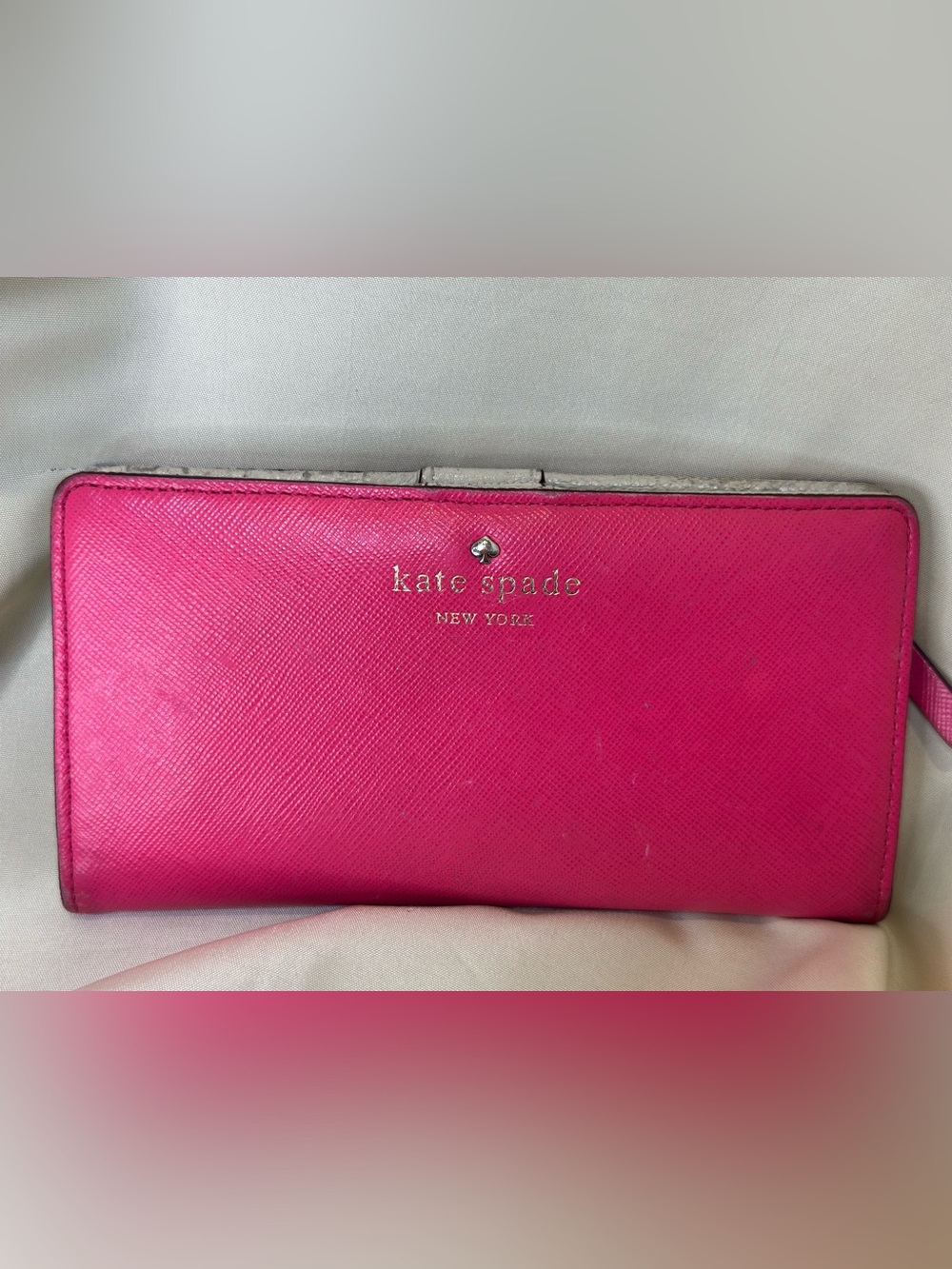 kate spade Hot Pink Saffiano large Leather Wallet with Gold Logo